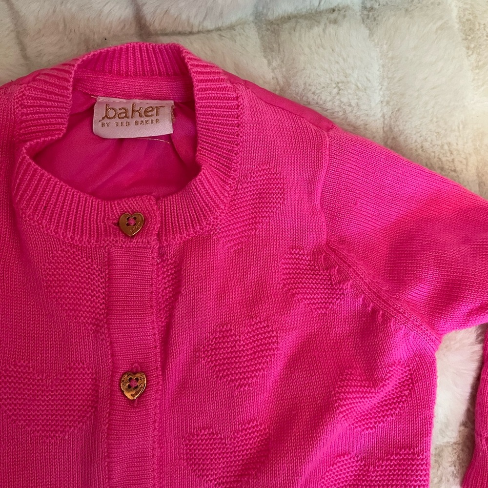 Baker by Ted Baker Baby 3/6M Neon Pink Gold Heart Preppy Valentine Sweater
